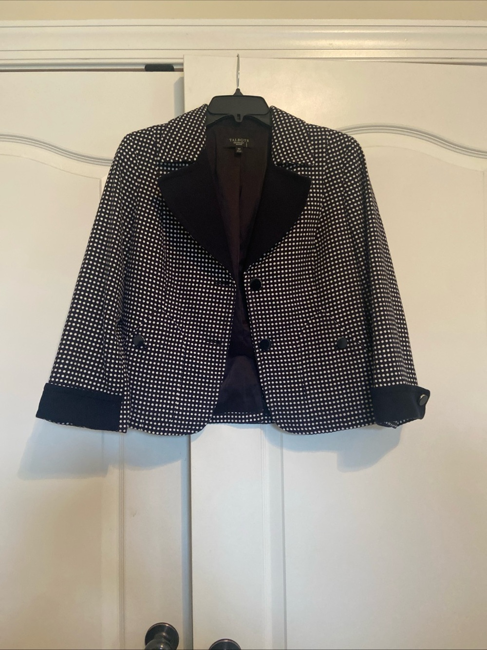 Talbots Black and White Polka Dot Cropped Blazer